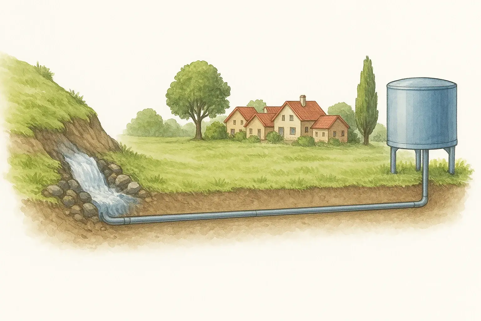 Réseau de distribution d'eau pour un village